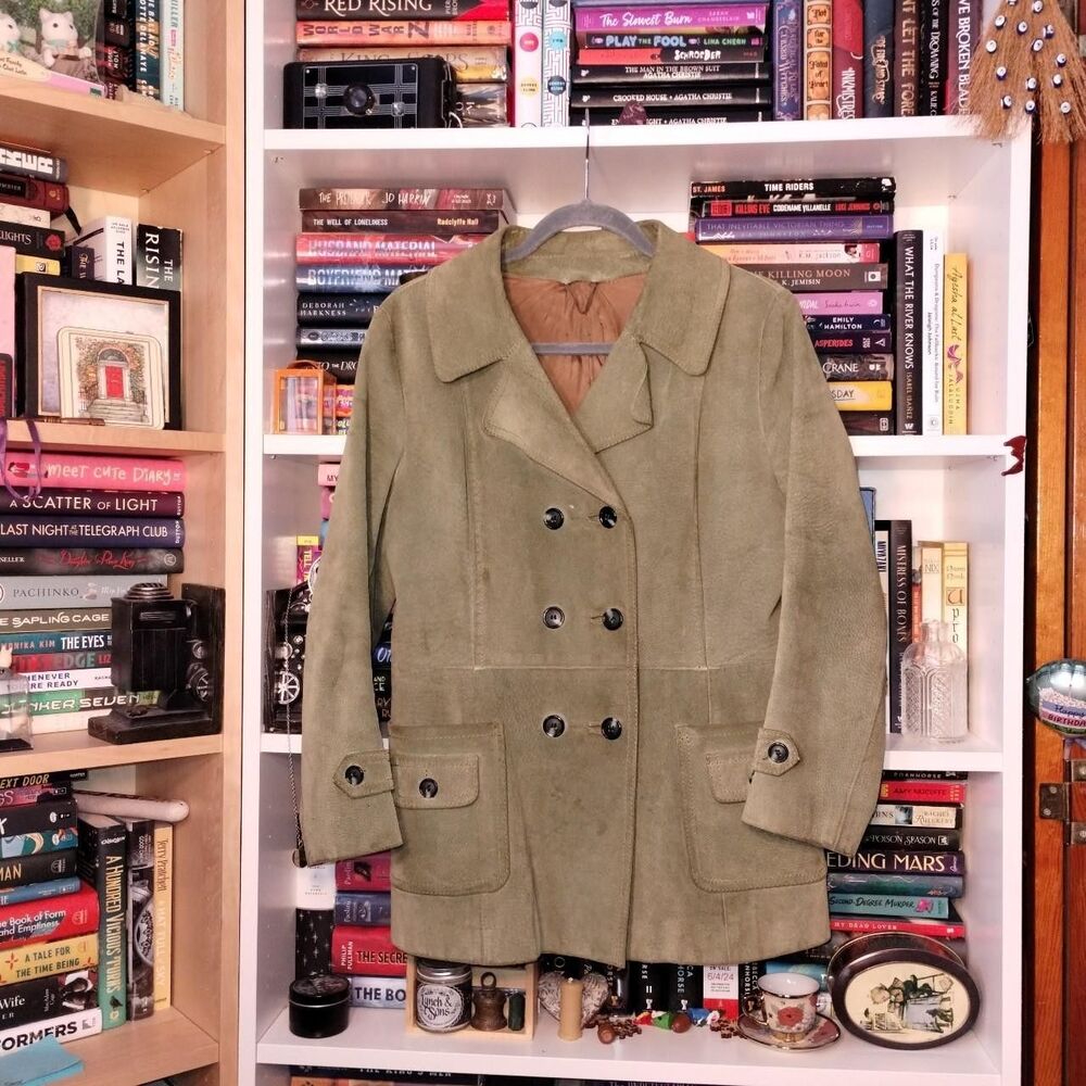 Olive Green Heavy Suede Jacket.  No tags. Fits maybe like a medium.